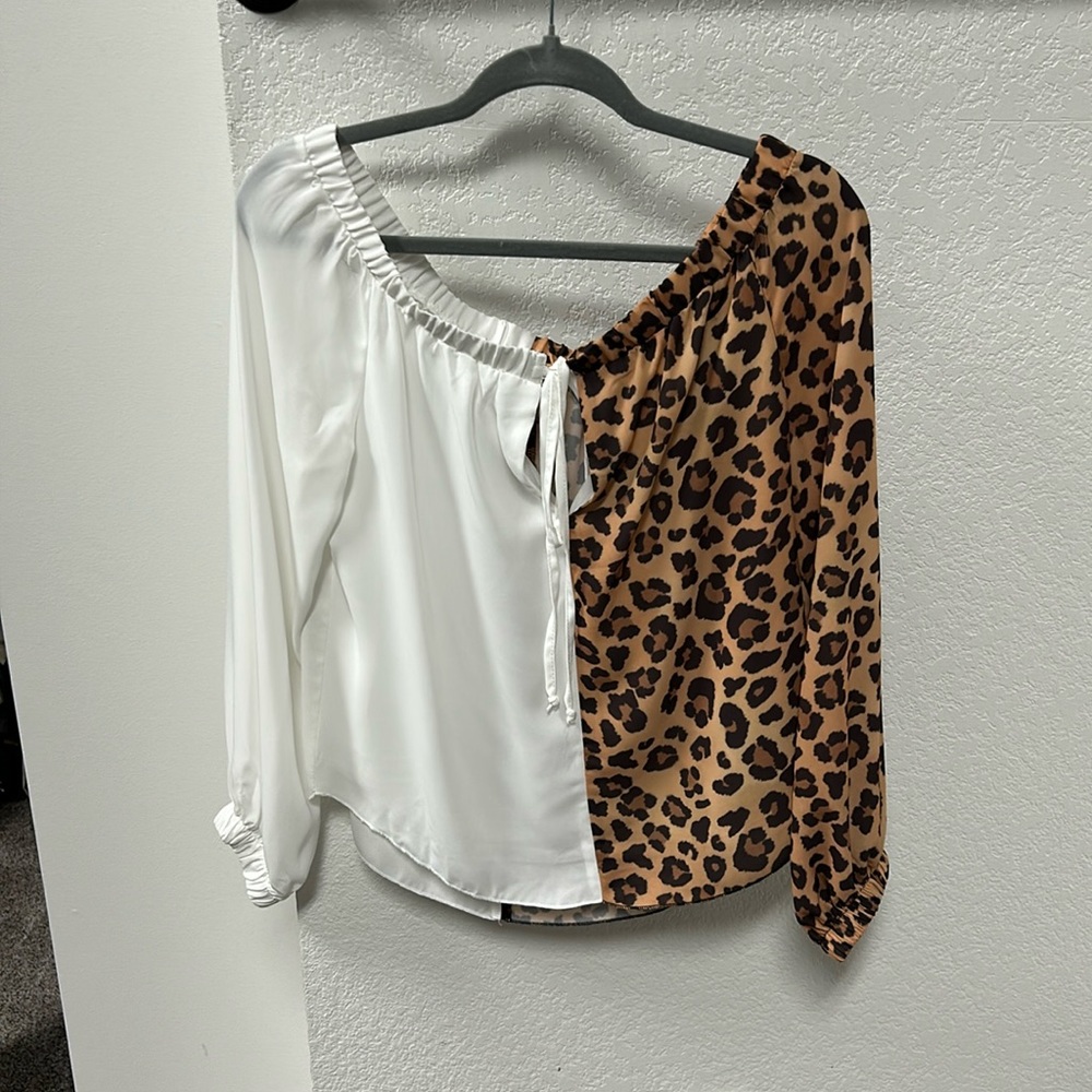 White/leopard blouse